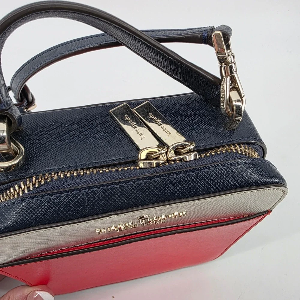 Kate Spade Colorblock Saffiano Leather Crossbody Bag Red White Blue